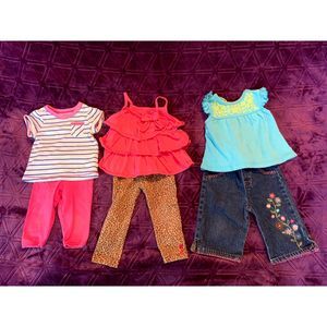 LOT of SIX - 12-month girls - 3 tops, 3 bottoms - Over three outfits!